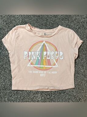Pink Floyd Dark Side Of The Moon 1973 Crop Top Tee T-Shirt (M) Medium Pink